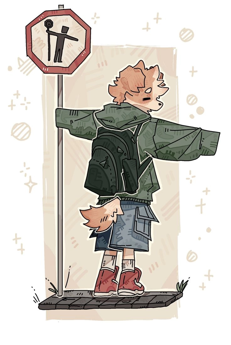 A drawing of a person standing in front of a cross.