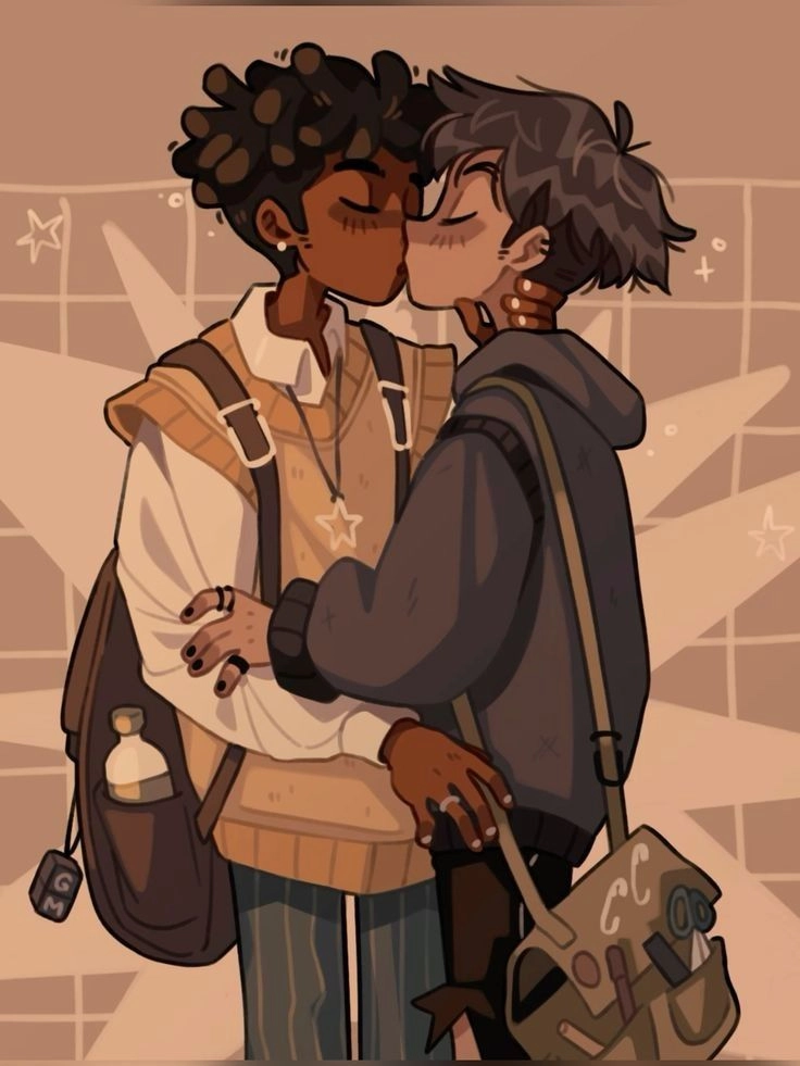 A couple of people that are kissing each other.