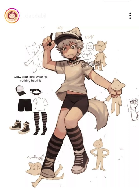 A drawing of a person holding a pair of shoes.